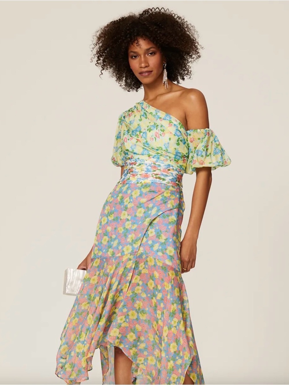 AMUR Pastel Floral 100% Silk Dress in Blue, Pink & Yellow size 0